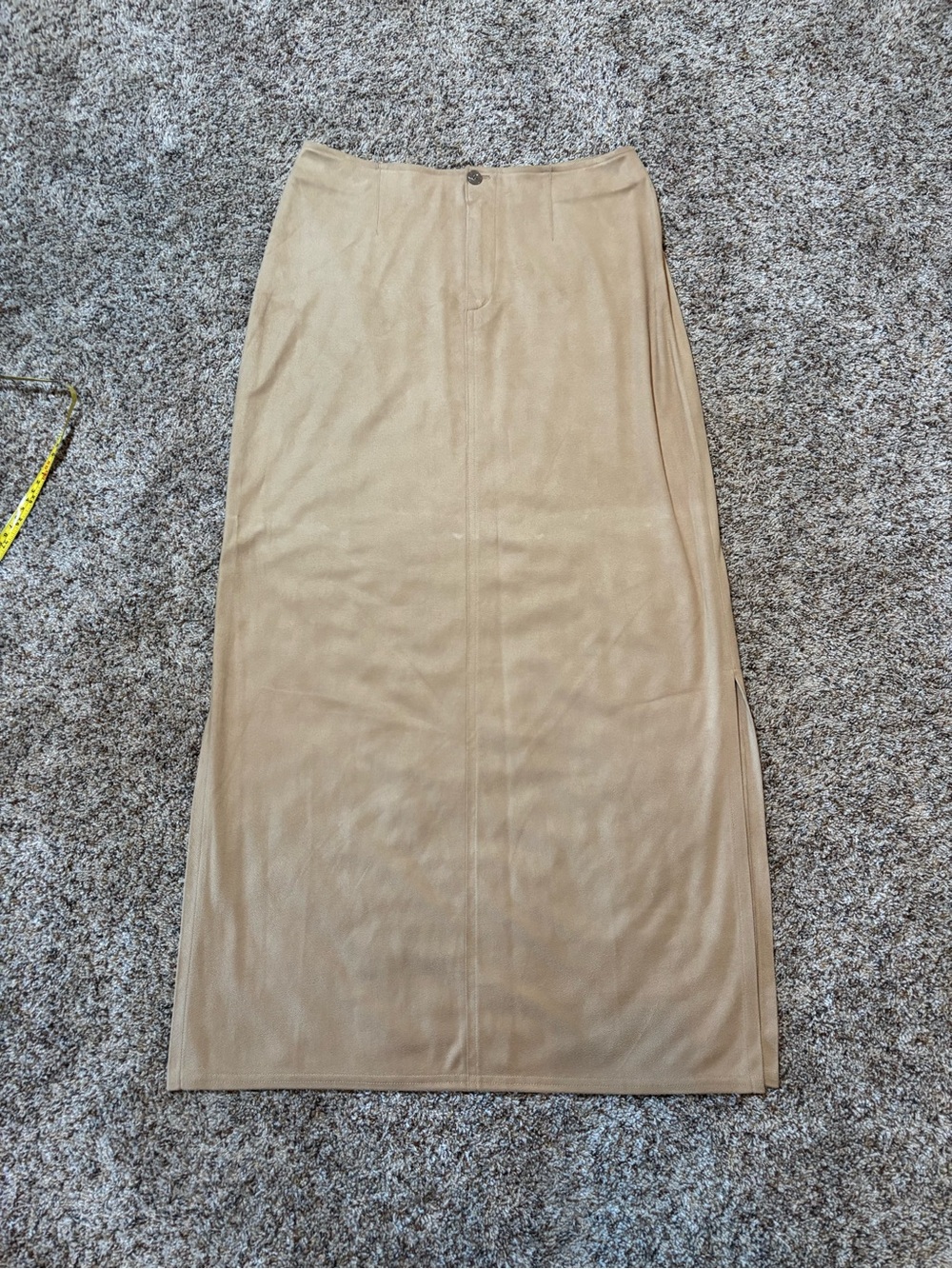 296. J. Jill Tan Maxi Skirt - Sleek Straight Faux Suede, Size 6